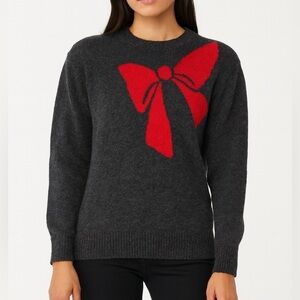 LOFT Charcoal Sweater with Bold Red Bow